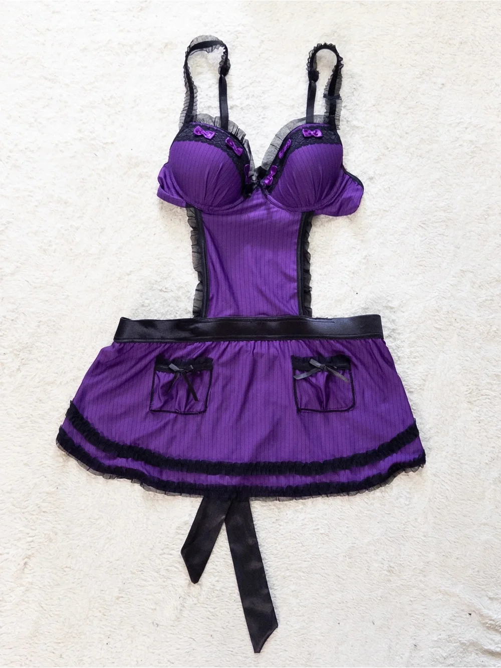 Native Intimates Purple & Black Lingerie Chemise Babydoll 34B Y2K